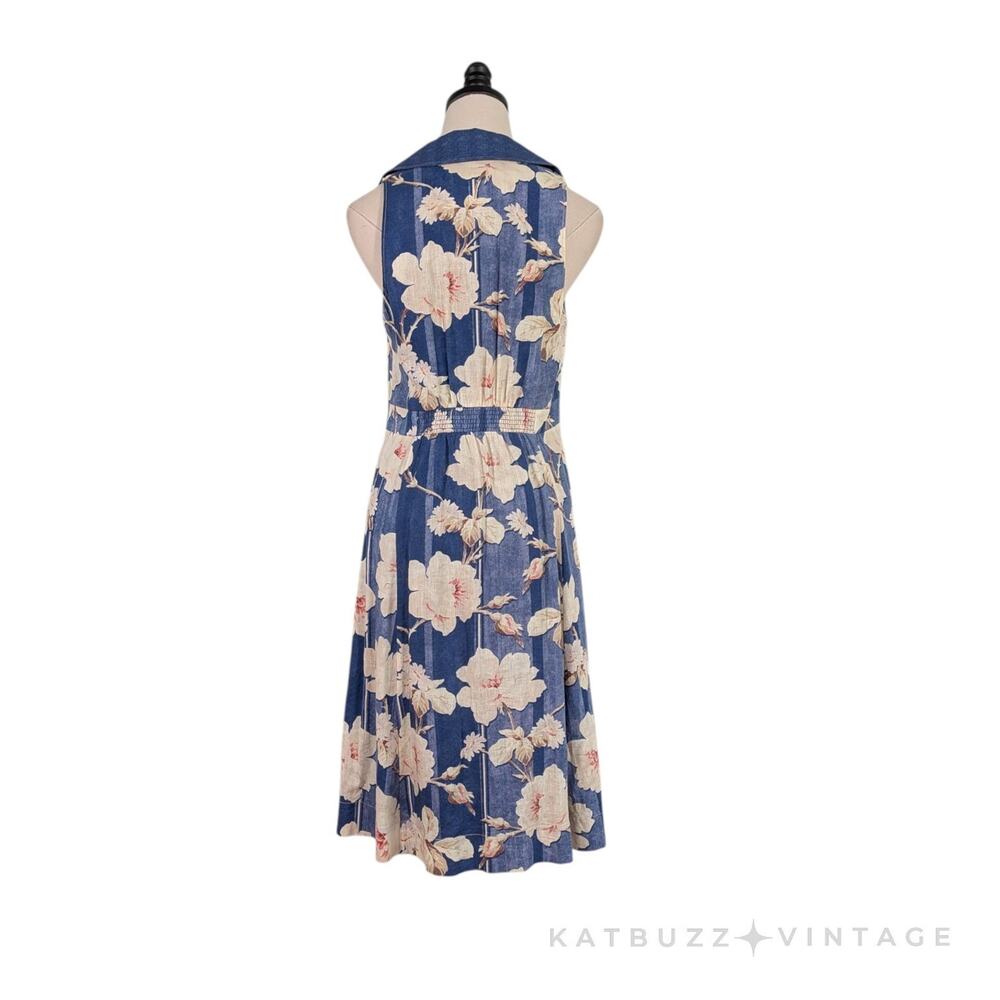 Anthropologie Camellia Dress 8 Blue Cream Floral Retro Button Church Summer - Picture 2 of 15